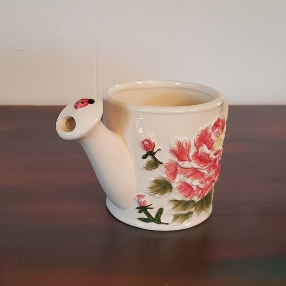 New in Box Avon Small Decorative Ceramic Floral Watering Can / Planter (2007) - Picture 3 of 8